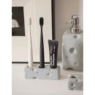 Cheese motif ceramic toothbrush stand