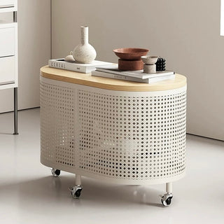 Wheeled Wood Lid Storage Oval Side Table