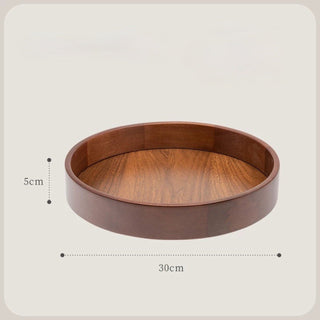 360 Degree Rotating Natural Wood Round Cosmetic Storage Tray