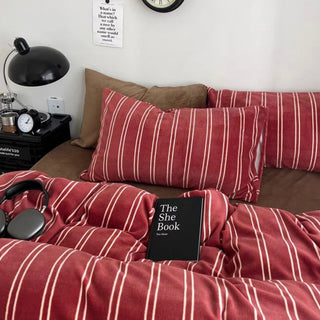 Red Ivory Stripe Winter Duvet Cover Set