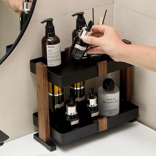 Wood Black Cosmetic Storage Rack with Legs Two-Tier Display Rack Bathroom Stand