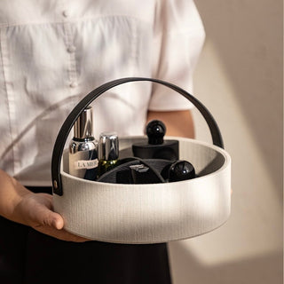 Leather Handle Round Divided Tray  Small Item Storage
