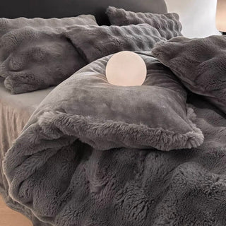 Dark Gray Fluffy and Soft Duvet Cover Set  Bed Cover Bedding Cover