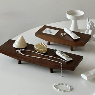 Footed Acacia Wood Long Plate Tray
