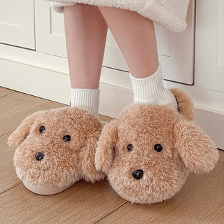 Fluffy Puppy Room Shoes   3 Sizes  Indoor Slippers Stuffed Dog