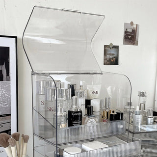 Clear Stripe Pattern Cosmetic Box with Lid Storage