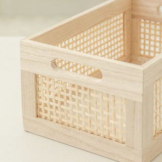 Wood Bamboo Storage Basket Set of 2 in