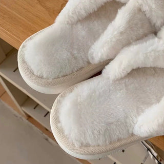 Cross Faux Fur Fluffy Room Shoes  Indoor Slippers
