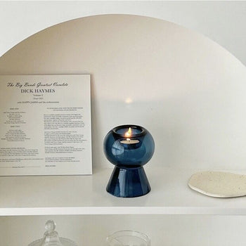 2way Blue Glass Candle Holder Vase
