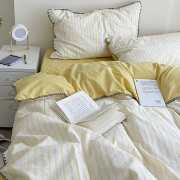 Stitch Color Stripe Cotton Duvet Cover Set