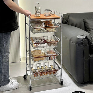 Castered drawer slim wood storage rack  wagon side table