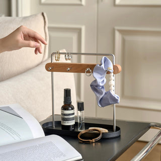 Silver Frame Wood Accessory Key Stand Tray  Storage Tray for Small Items