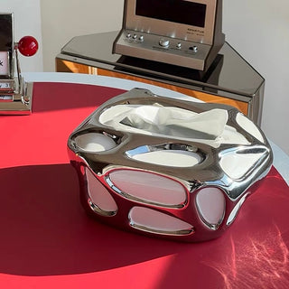 Ceramic Metallic Silver White Tissue Case