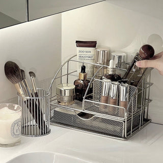 Steel Mesh Drawer Cosmetic Storage Multi-Rack Silver