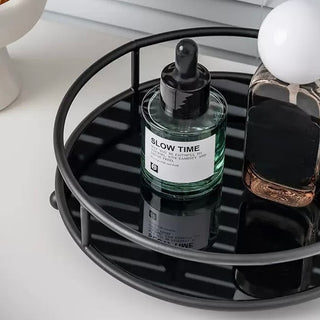 Black Iron Acrylic Round Tray Perfume Storage Cosmetic Storage Mirror Finish
