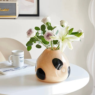 Black Dot Stripe Glass Flower Vase