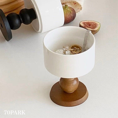 Wood Legged Ceramic Mini Trinket Box