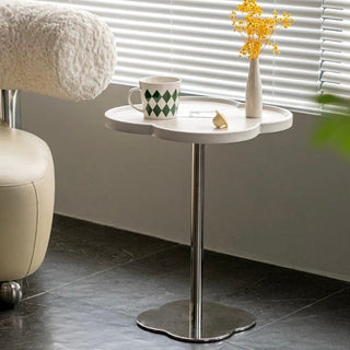 Silver Leg Clover Shaped Side Table White Compact