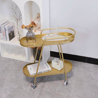 Oval-shaped storage wagon with castersin  side table
