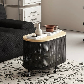 Wheeled Wood Lid Storage Oval Side Table