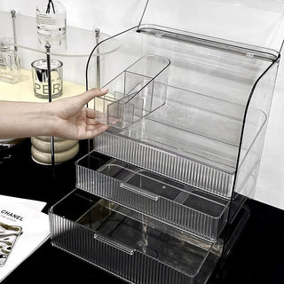 Clear Stripe Pattern Cosmetic Box with Lid Storage