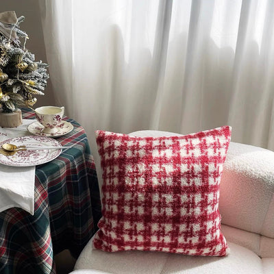 Red checkered boa cushion cover 45x45