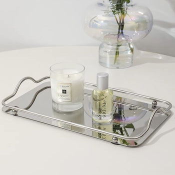 Stainless steel frame mirror tray silver for holding small items