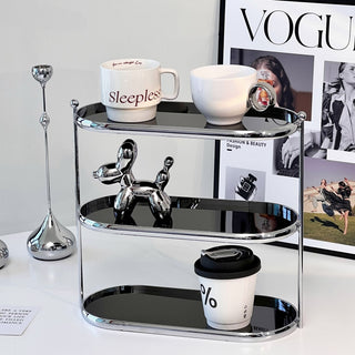 Stainless steel frame oval three-tier storage rack