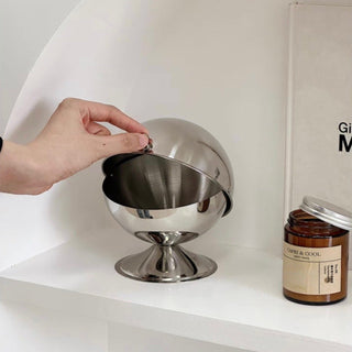 Stainless steel spherical tabletop bin with lid small item container dustbin trash can