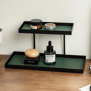 Iron Leather Rectangular Two-Tier Tray Storage Rack