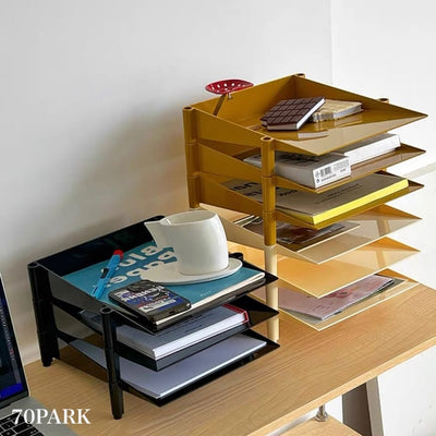 Three-tier stacking A4 file tray document storage