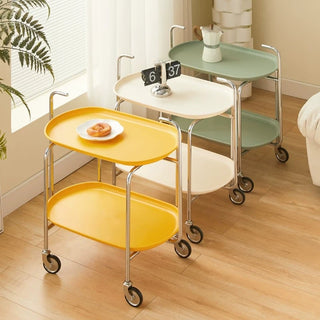 Silver frame with casters two-tier side tablein  wagon.