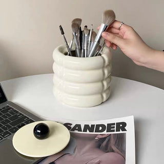 Ceramic storage box with lid brush standin .