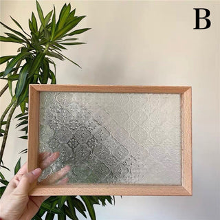 Wood x Embossed Glass Rectangular Tray   Small Item Holder