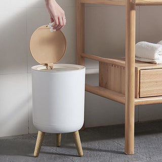 Wood-look x White Dustbin with Lid