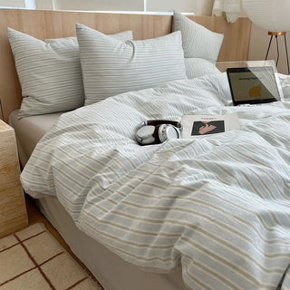 Gray Multi-stripe Cotton Duvet Cover Set  Bed Cover