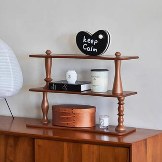 Natural Wood Three-Tier Storage Display Rack Brown