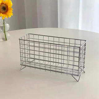 Legged Storage Rectangular Wire Basket Container Small Item Storage Silver
