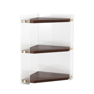 Clear Acrylic Wood Grain Finish Three-Tier Storage Corner Rack   Perfect for Cosmetics and Perfumes