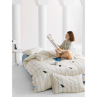 Ivory Cat Stripe Duvet Cover Set  Bed Cover Cat