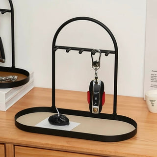 Iron Leather Oval-Shaped Accessory Key Stand Tray  Storage Tray for Small Items