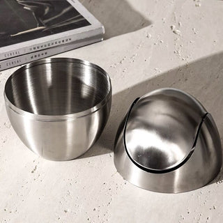Stainless steel egg-shaped tabletop dustbin with lid
