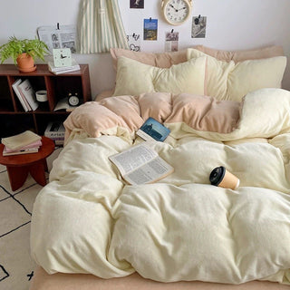 Two-tone Simple Plain Milk Velvet Winter Duvet Cover Set