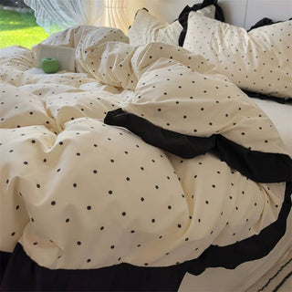 Polka Dot Pattern Black Frill Monotone Duvet Cover Set  All Season