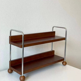 Wood Silver Frame Two-Tier Display Rack Storage