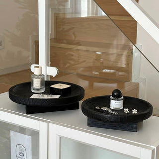 Legged Black Wood Round Tray