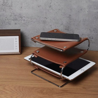 Silver Frame Three-Tier Leather Accessory Tray   Small Item Storage