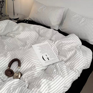 White Black Pinstripe Cotton Duvet Cover Set   All Seasons