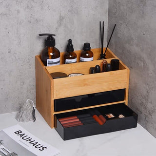 Bamboo tier drawer cosmetic storage rack