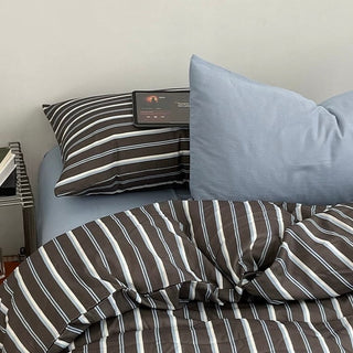 Gray x Blue Stripe Soft Cotton Duvet Cover Set   Bed Cover  All Seasons  Year-Round